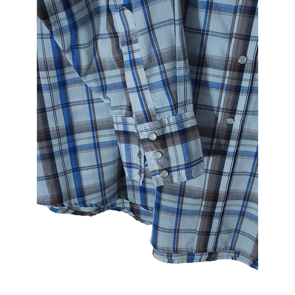 Men's 3X Plaid Western Snap Shirt Plains Big Man Cotton Blue/Brown - Picture 6 of 12